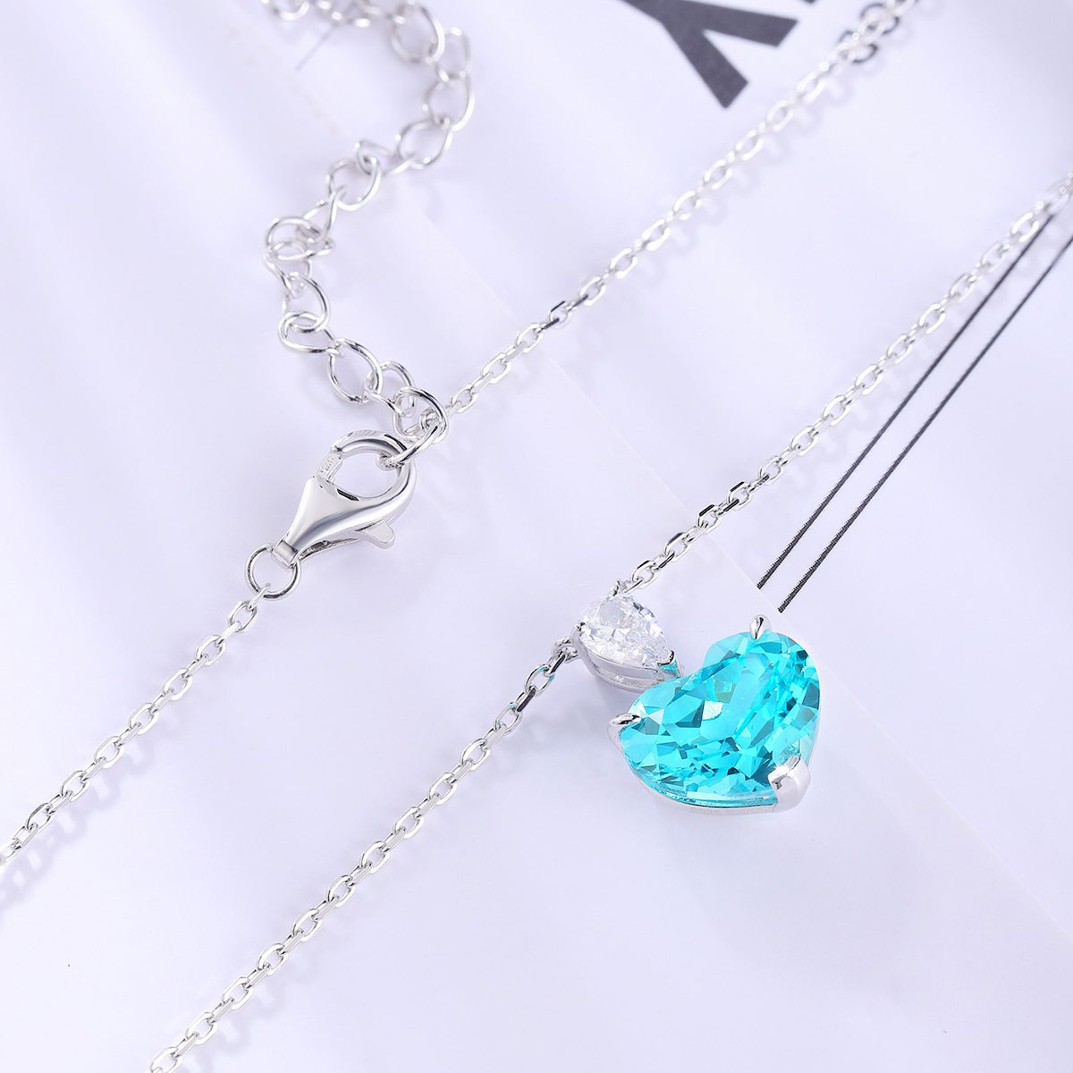 neon blue paraiba tourmaline heart necklace in s925 sterling silver ,18k white gold plated