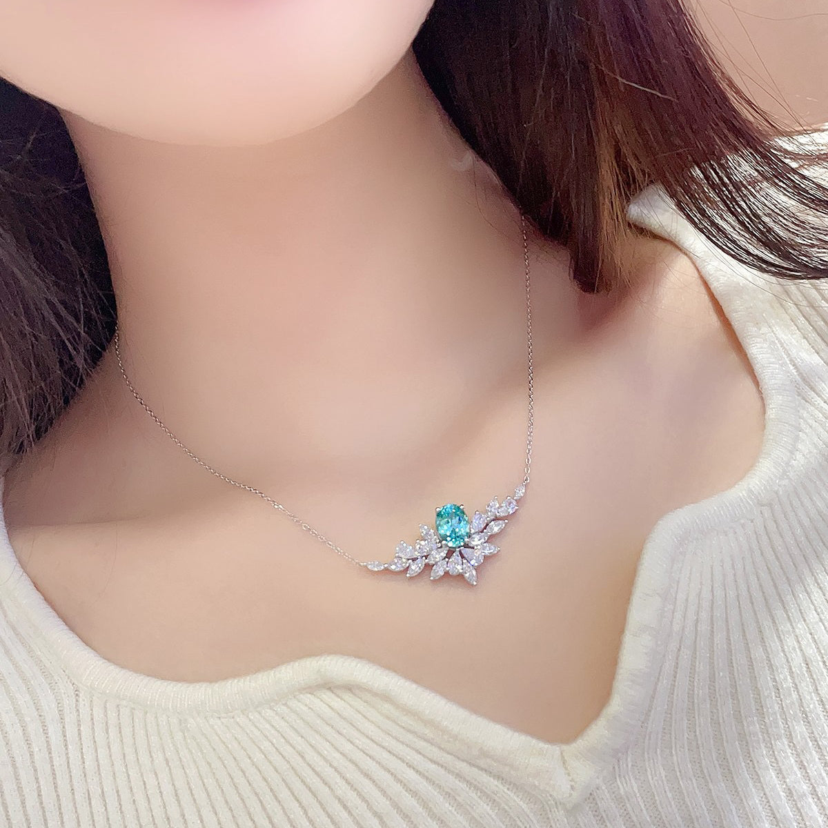 s925 sterling silver lab ruby/sapphire/emerald/paraiba/cobalt spinel & cz diamond necklace