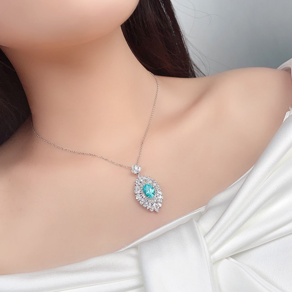 s925 sterling silver lab emerald/ruby/sapphire/paraiba/cobalt spinel & cz diamond necklace