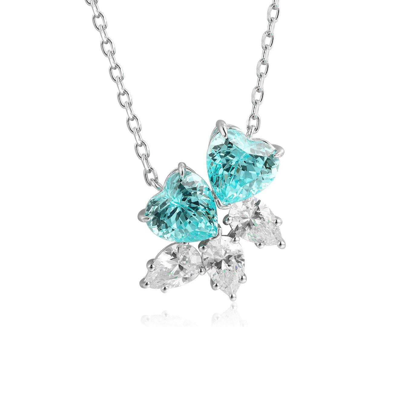 s925 sterling silver lab ruby/sapphire/emerald/paraiba & cz diamond necklace
