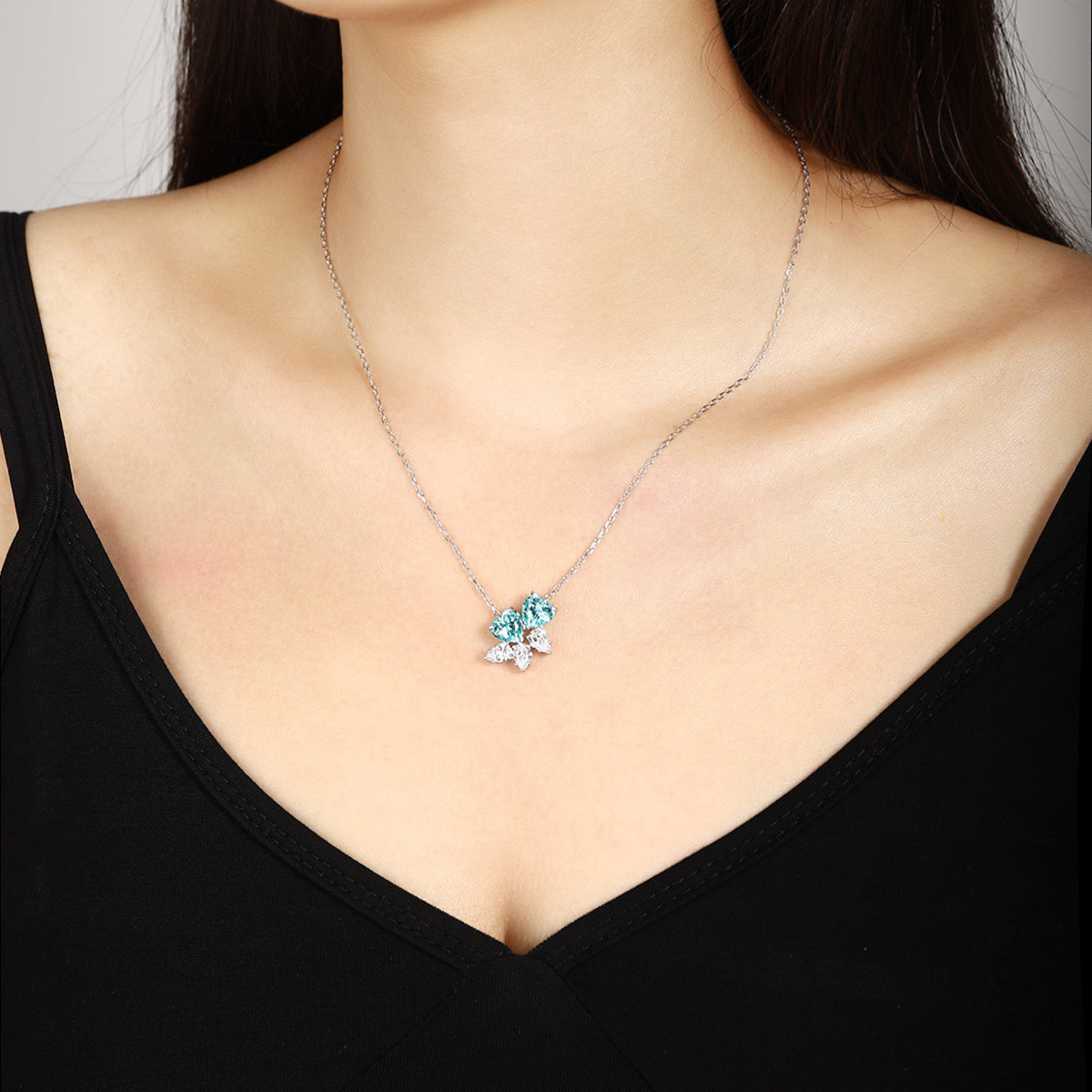 s925 sterling silver lab ruby/sapphire/emerald/paraiba & cz diamond necklace