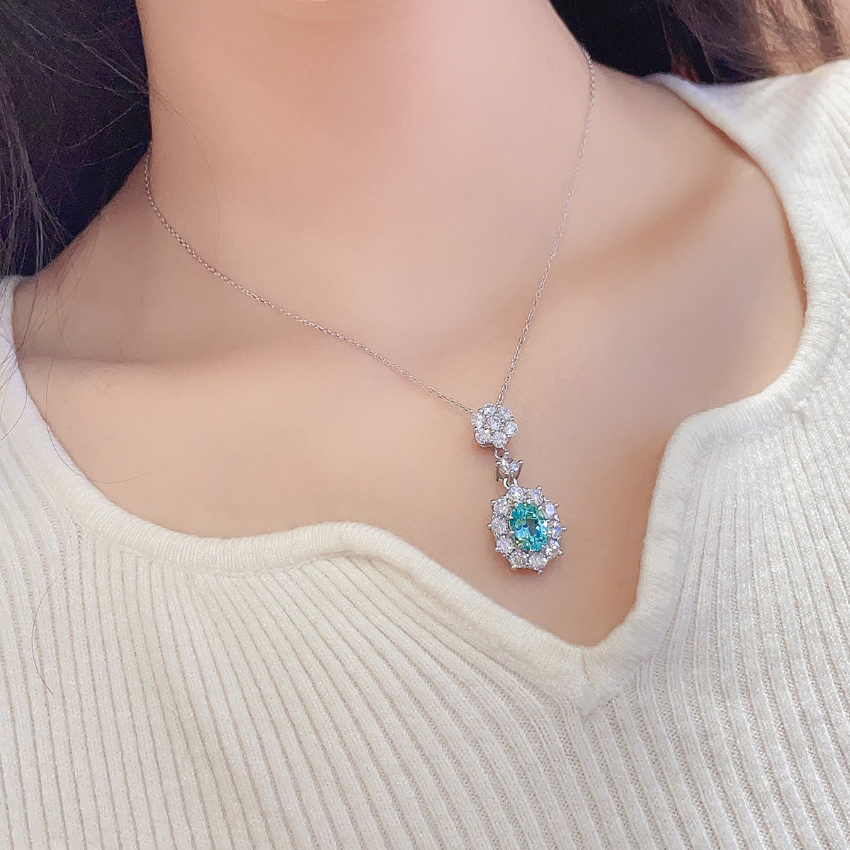s925 sterling silver lab sapphire/ruby/emerald/paraiba/cobalt spinel & cz diamond necklace