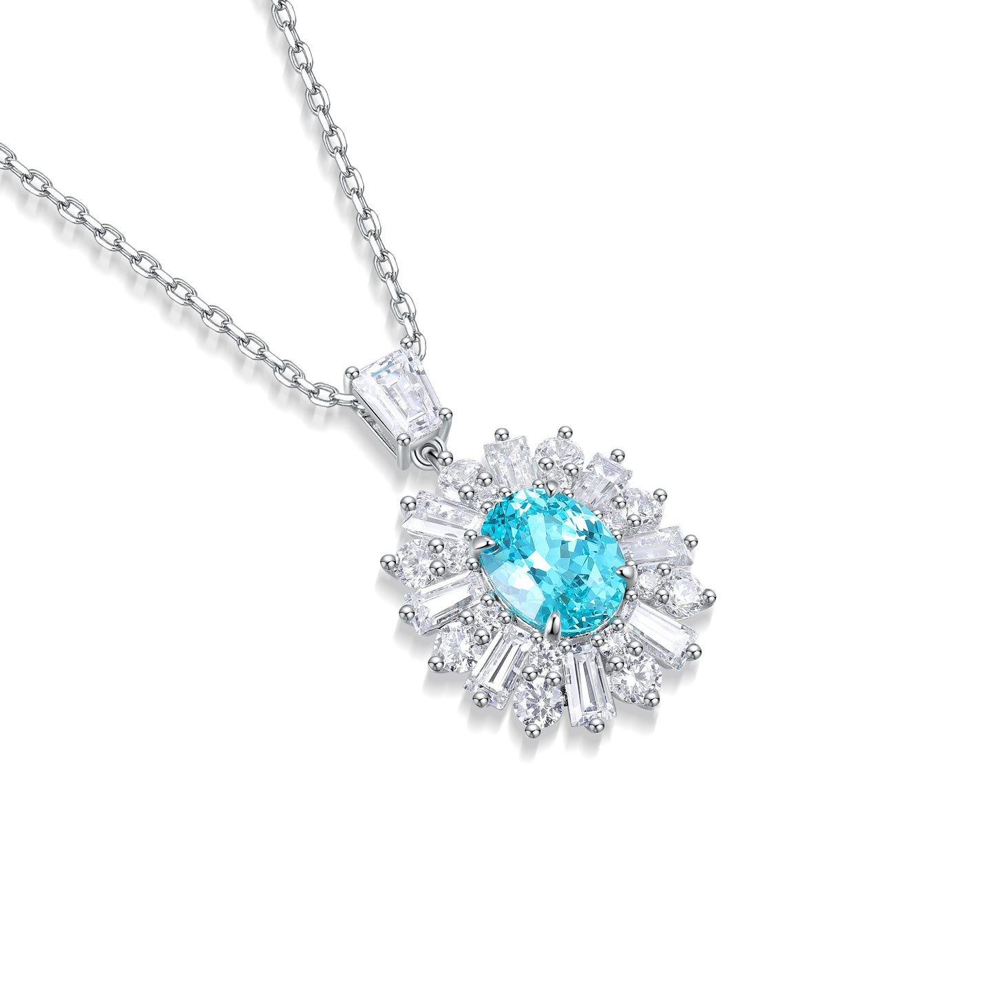 s925 sterling silver lab paraiba/cobalt spinel/emerald/sapphire/ruby & cz diamond necklace