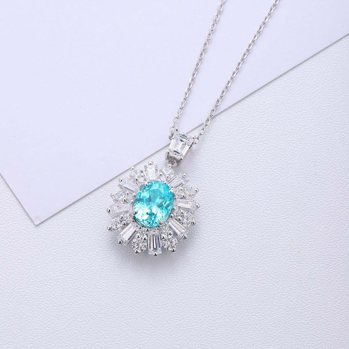 s925 sterling silver lab paraiba/cobalt spinel/emerald/sapphire/ruby & cz diamond necklace