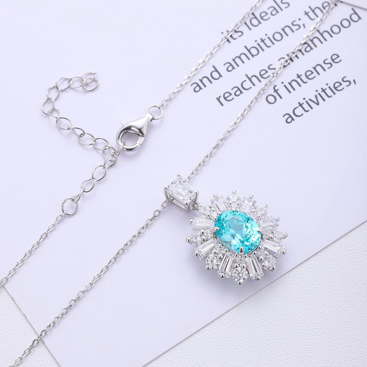 s925 sterling silver lab paraiba/cobalt spinel/emerald/sapphire/ruby & cz diamond necklace