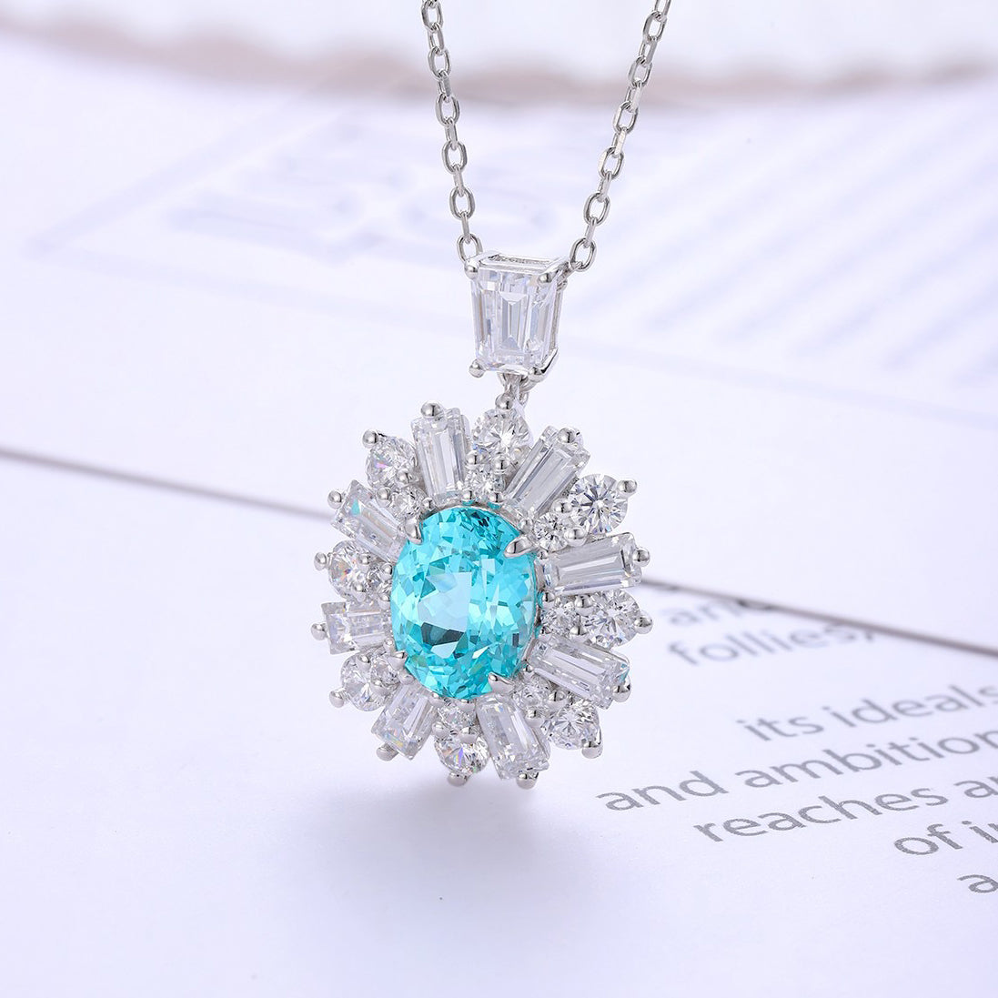 s925 sterling silver lab paraiba/cobalt spinel/emerald/sapphire/ruby & cz diamond necklace