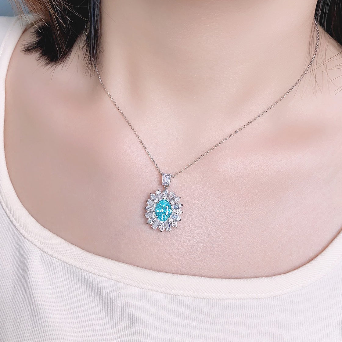 s925 sterling silver lab paraiba/cobalt spinel/emerald/sapphire/ruby & cz diamond necklace