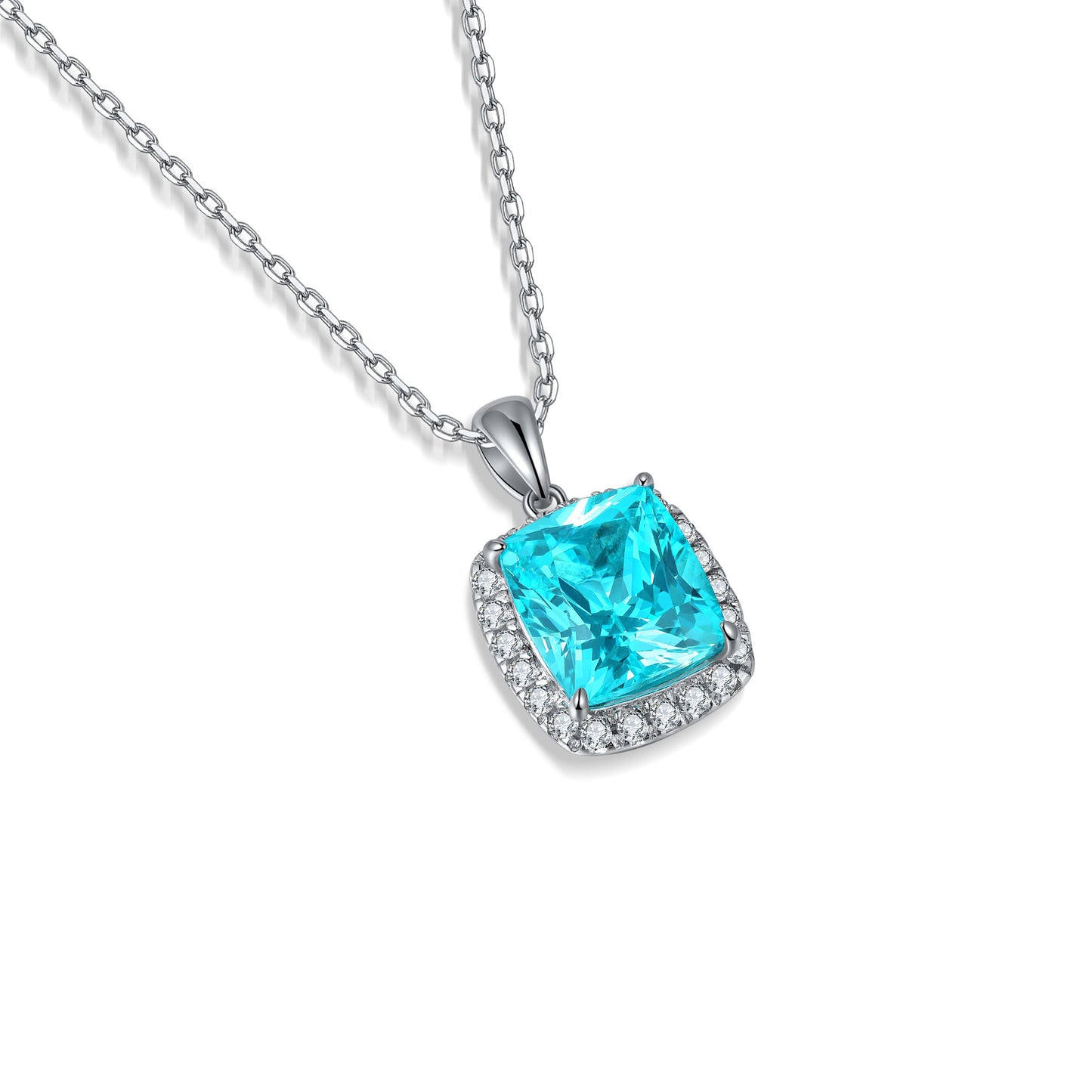 s925 sterling silver lab paraiba tourmaline & cz diamond necklace