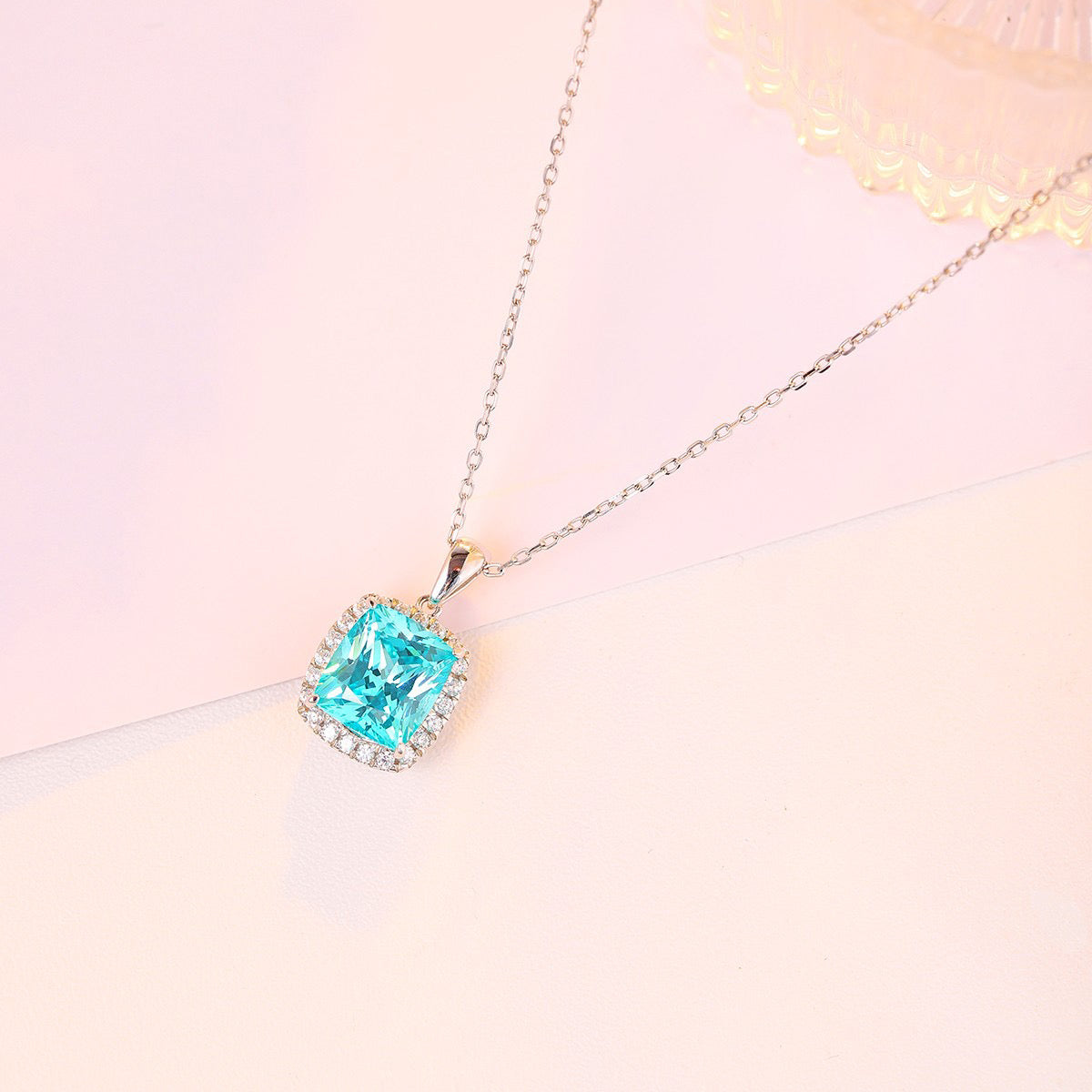 s925 sterling silver lab paraiba tourmaline & cz diamond necklace