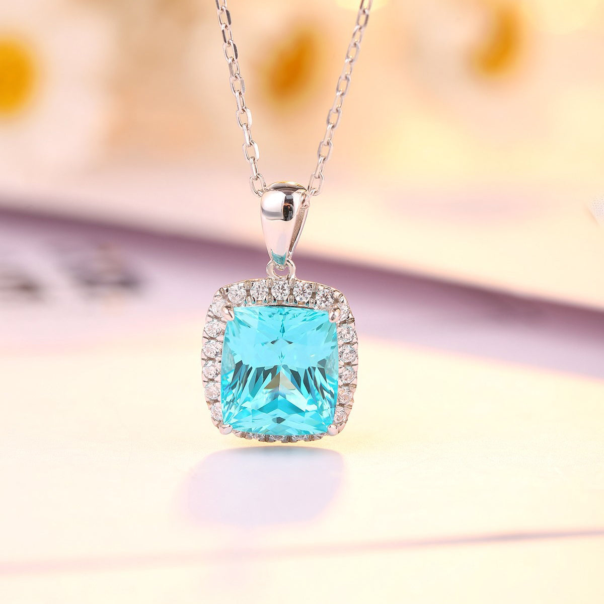 s925 sterling silver lab paraiba tourmaline & cz diamond necklace