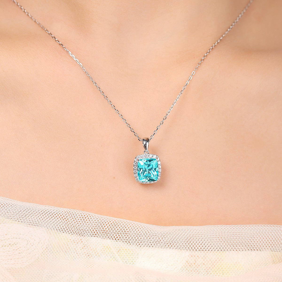 s925 sterling silver lab paraiba tourmaline & cz diamond necklace