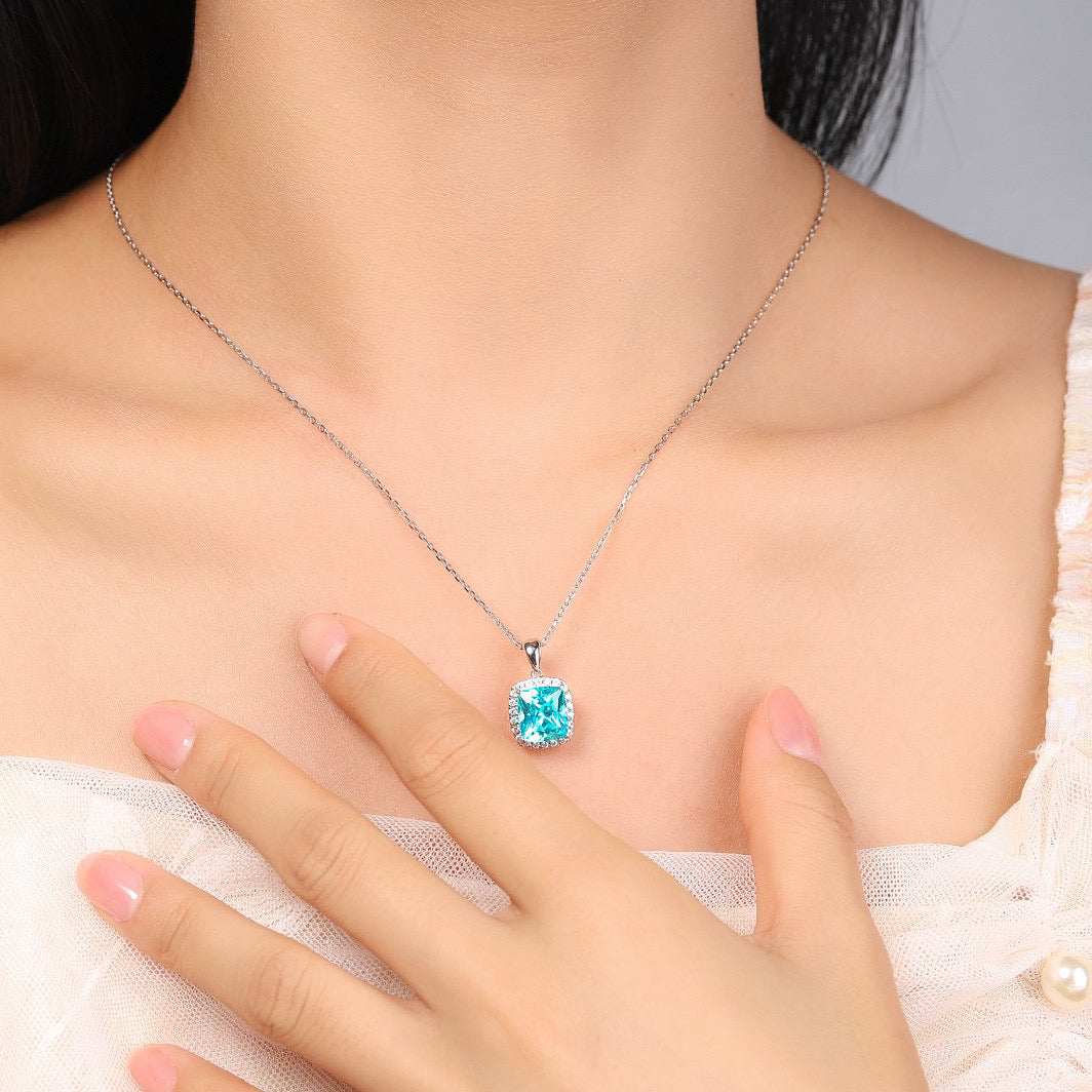 s925 sterling silver lab paraiba tourmaline & cz diamond necklace