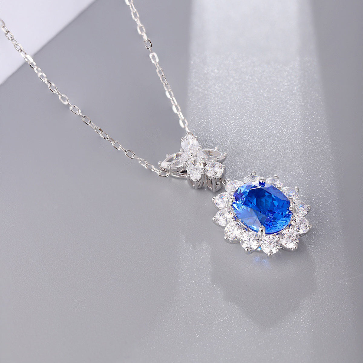 s925 sterling silver lab cobalt spinel/paraiba/emerald/sapphire/ruby & cz diamond necklace