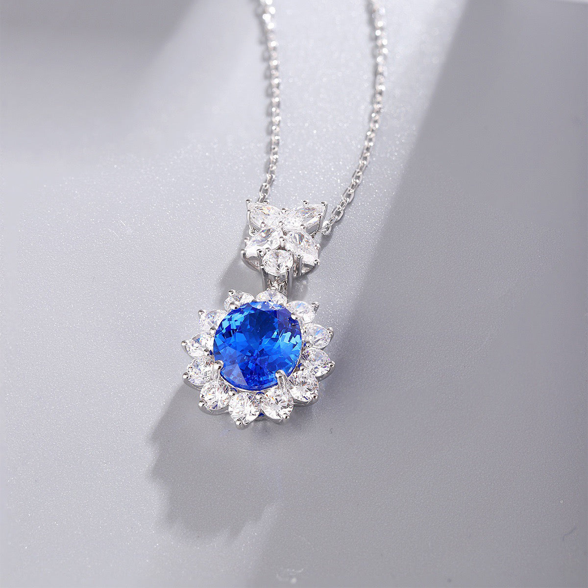 s925 sterling silver lab cobalt spinel/paraiba/emerald/sapphire/ruby & cz diamond necklace