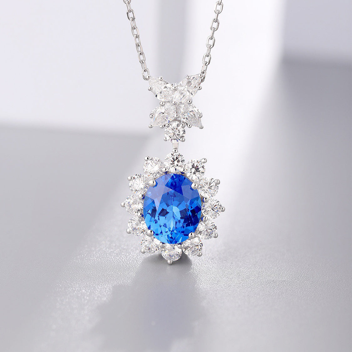 s925 sterling silver lab cobalt spinel/paraiba/emerald/sapphire/ruby & cz diamond necklace