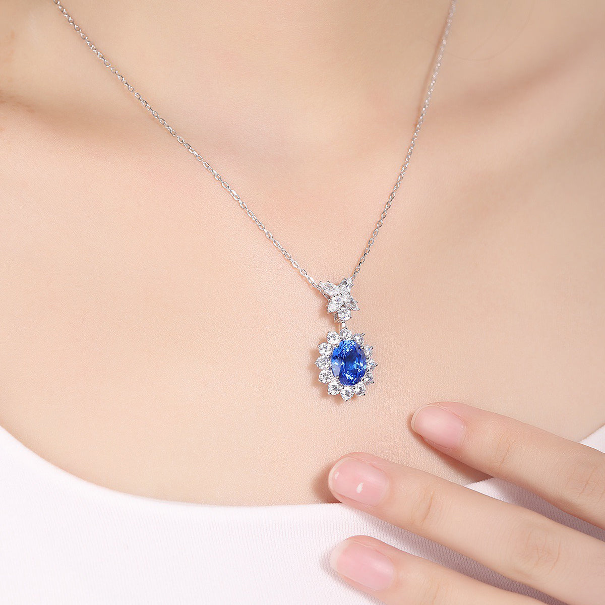s925 sterling silver lab cobalt spinel/paraiba/emerald/sapphire/ruby & cz diamond necklace