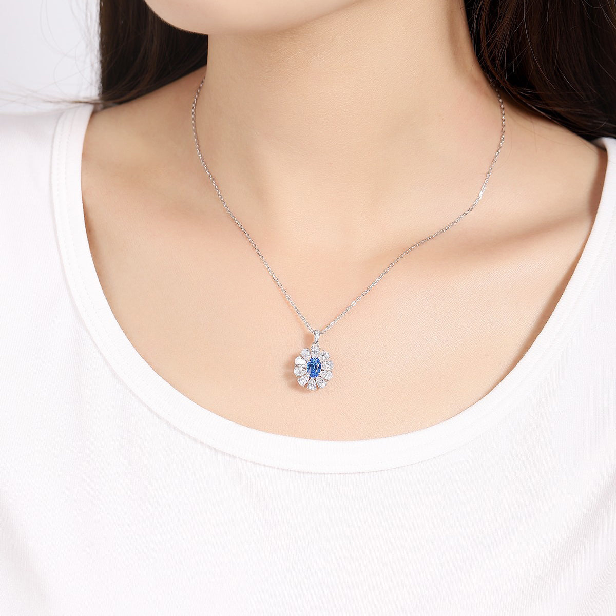 s925 sterling silver lab ruby/sapphire/emerald/paraiba/cobalt spinel & cz diamond necklace