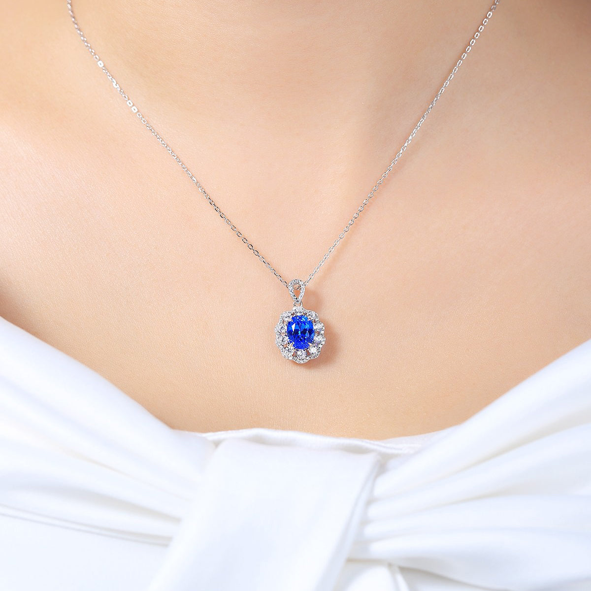 s925 sterling silver lab paraiba/ruby/sapphire/emerald/cobalt spinel & cz diamond necklace
