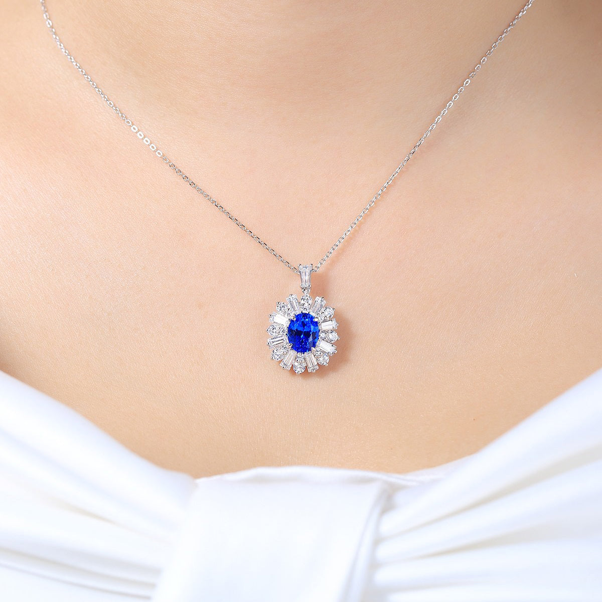 s925 sterling silver lab paraiba/cobalt spinel/emerald/sapphire/ruby & cz diamond necklace