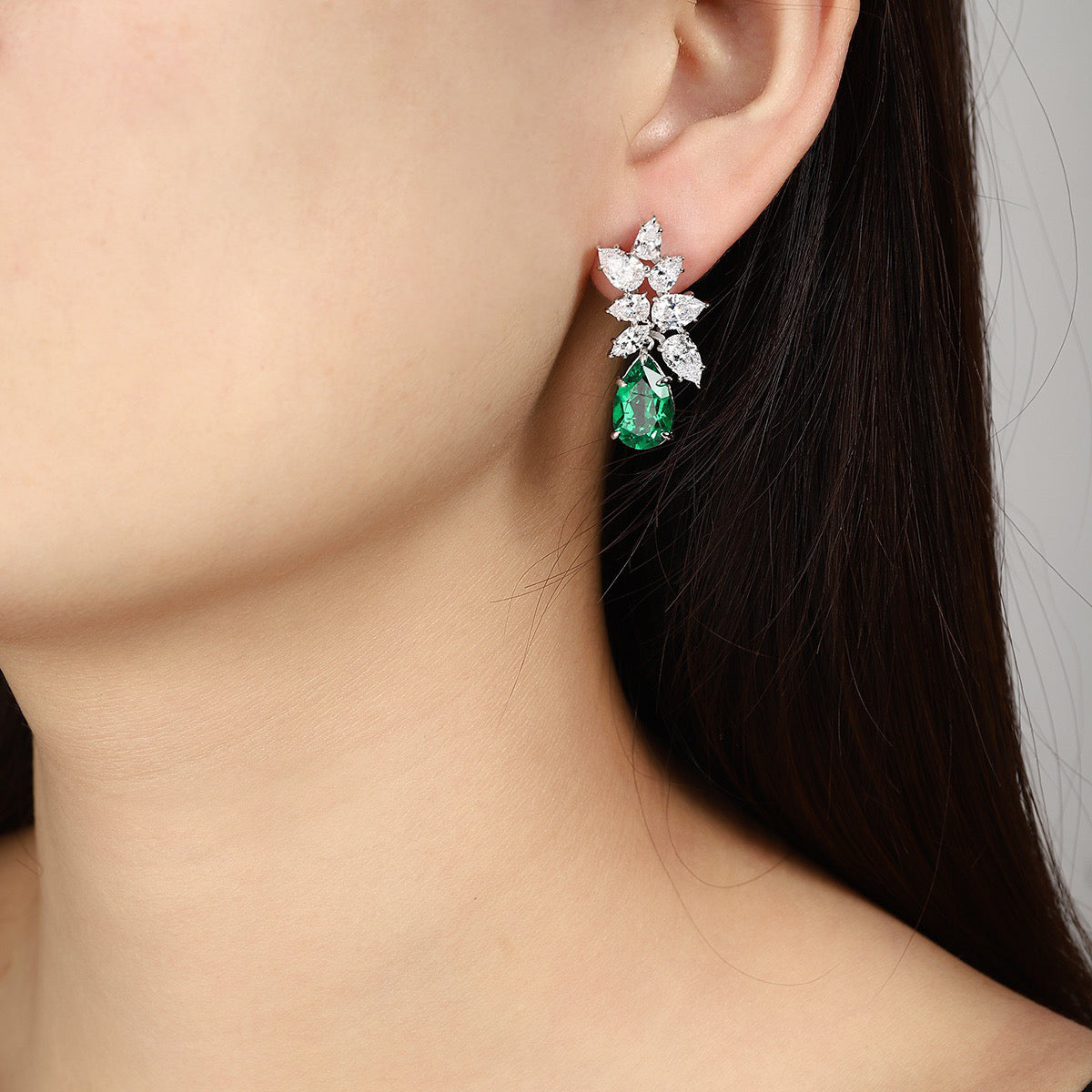 s925 sterling silver lab ruby/sapphire/emerald/paraiba & cz diamond earrings