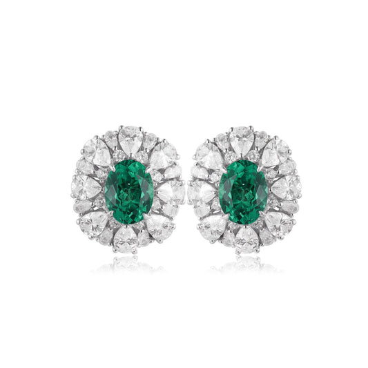 S925 Sterling Silver Lab Emerald/Ruby/Sapphire/Paraiba & CZ Diamond Earrings