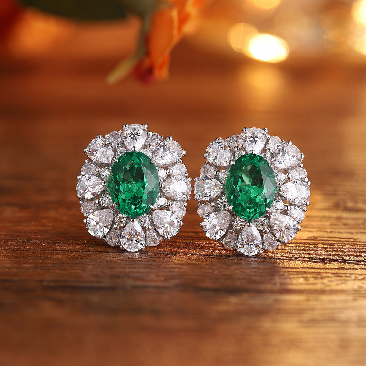 s925 sterling silver lab emerald/ruby/sapphire/paraiba & cz diamond earrings