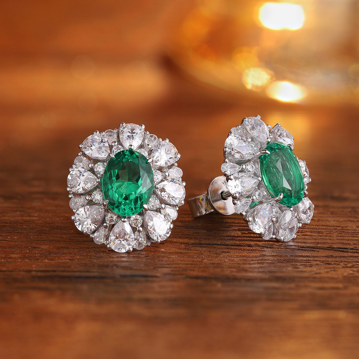 s925 sterling silver lab emerald/ruby/sapphire/paraiba & cz diamond earrings