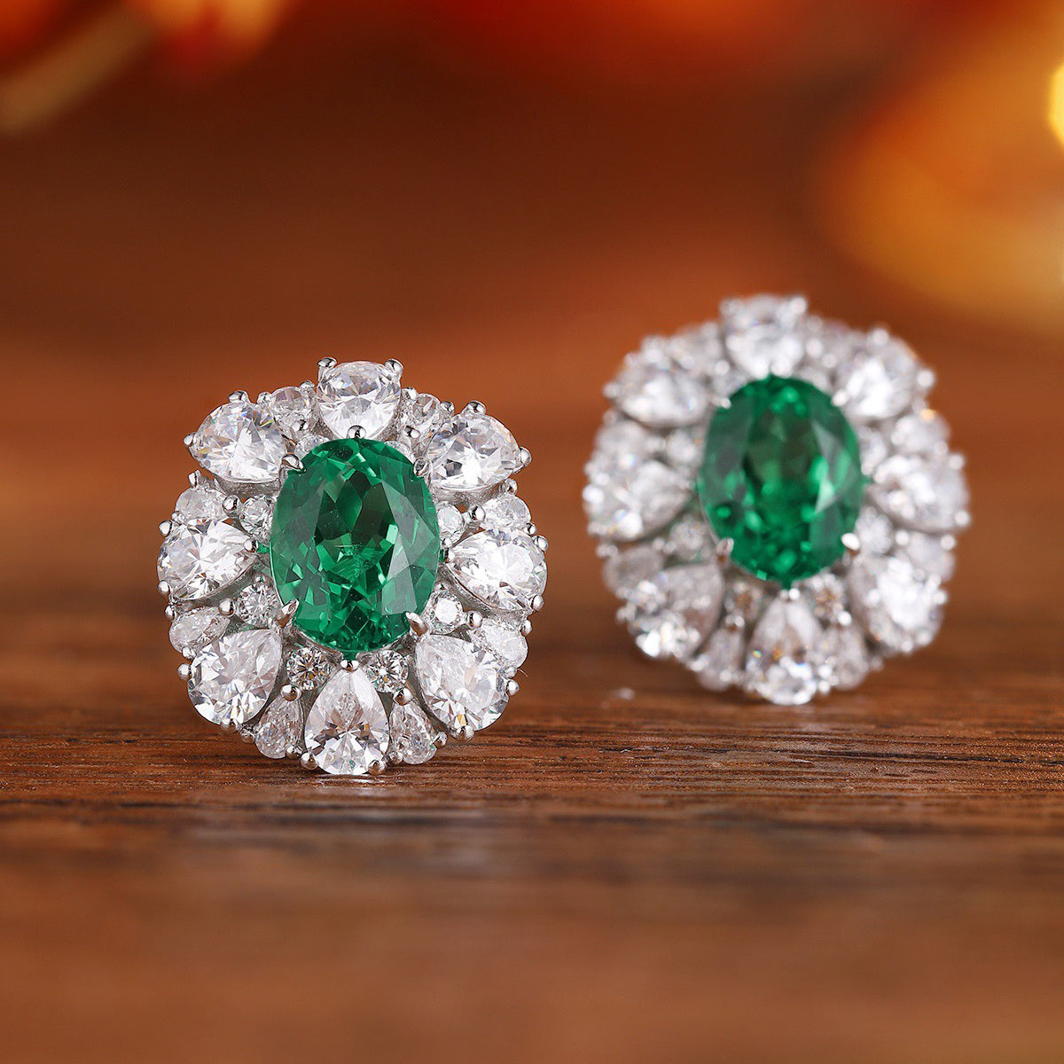 s925 sterling silver lab emerald/ruby/sapphire/paraiba & cz diamond earrings