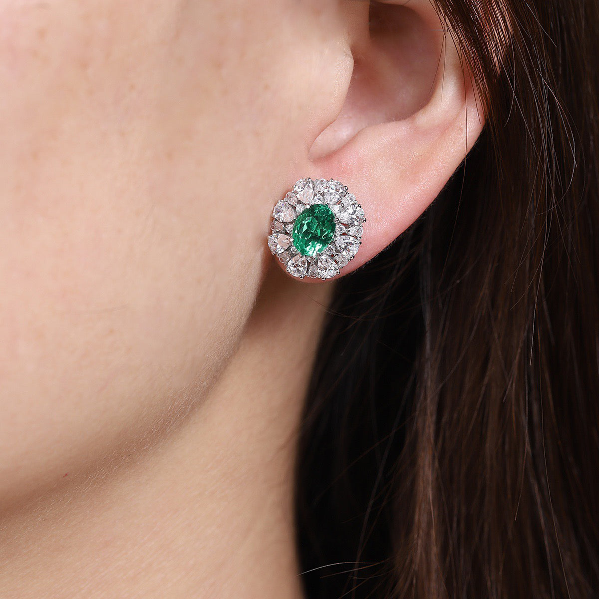 s925 sterling silver lab emerald/ruby/sapphire/paraiba & cz diamond earrings