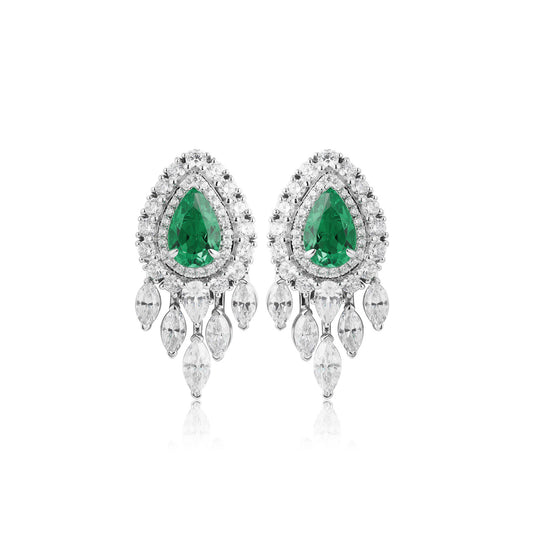 S925 Sterling Silver Lab Emerald & CZ Diamond Earrings