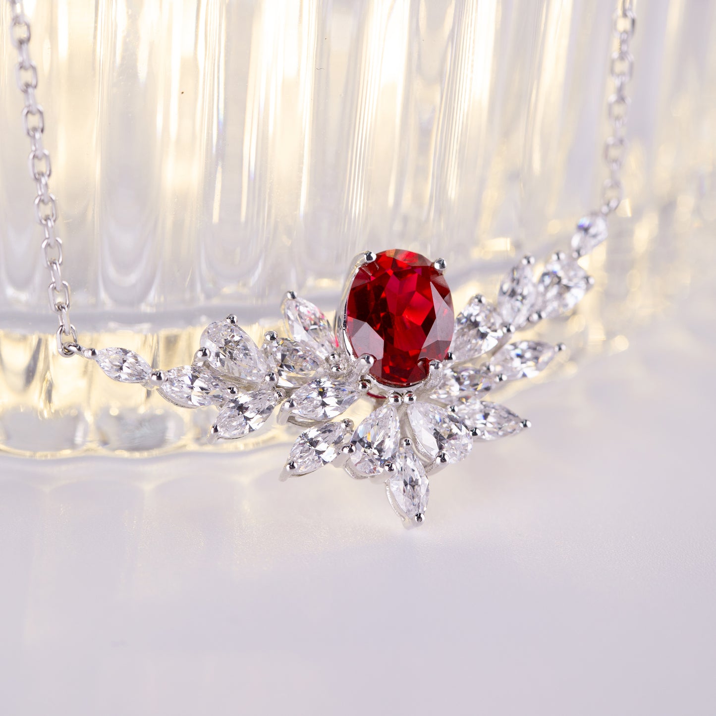 s925 sterling silver lab ruby/sapphire/emerald/paraiba/cobalt spinel & cz diamond necklace