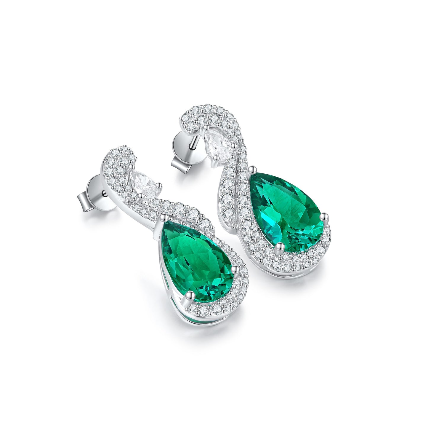 s925 sterling silver lab emerald/ruby/sapphire/paraiba/cobalt spinel & cz diamond earrings
