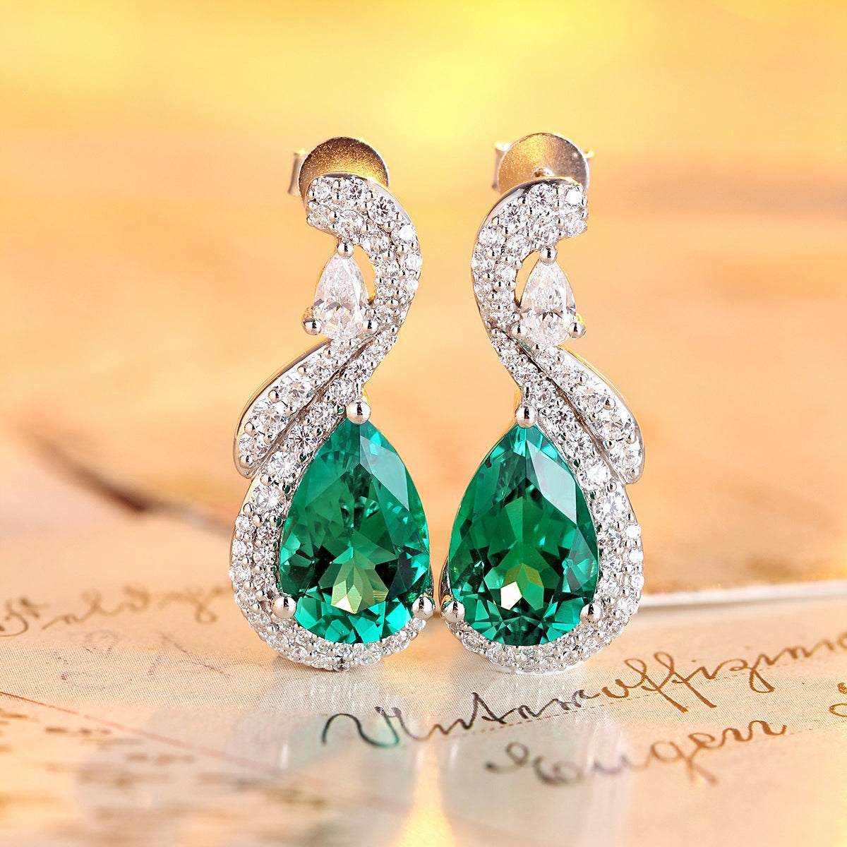 s925 sterling silver lab emerald/ruby/sapphire/paraiba/cobalt spinel & cz diamond earrings