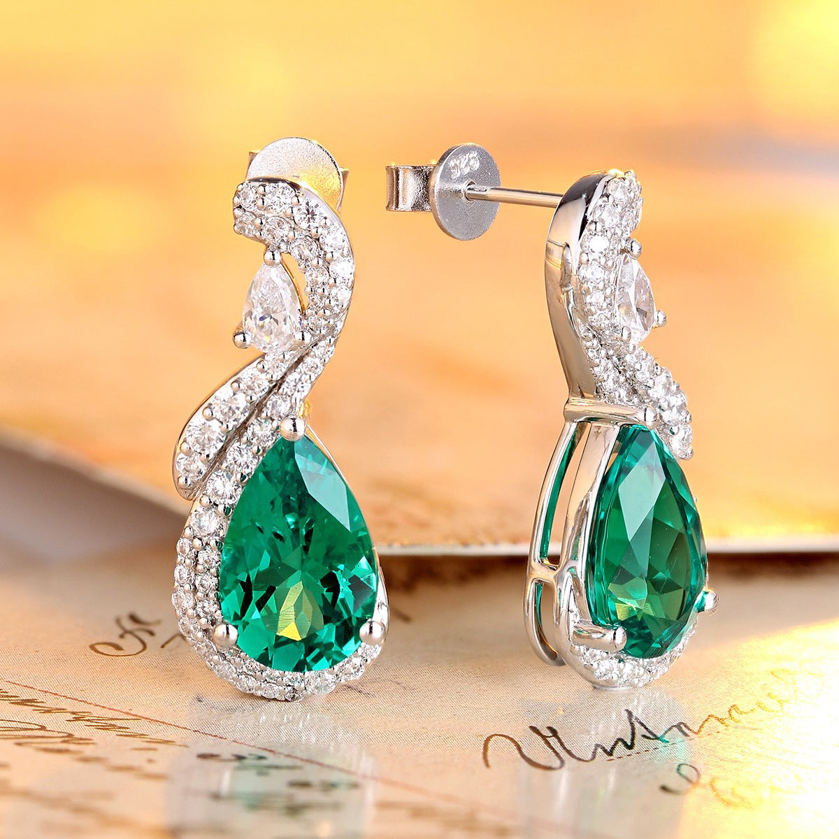 s925 sterling silver lab emerald/ruby/sapphire/paraiba/cobalt spinel & cz diamond earrings