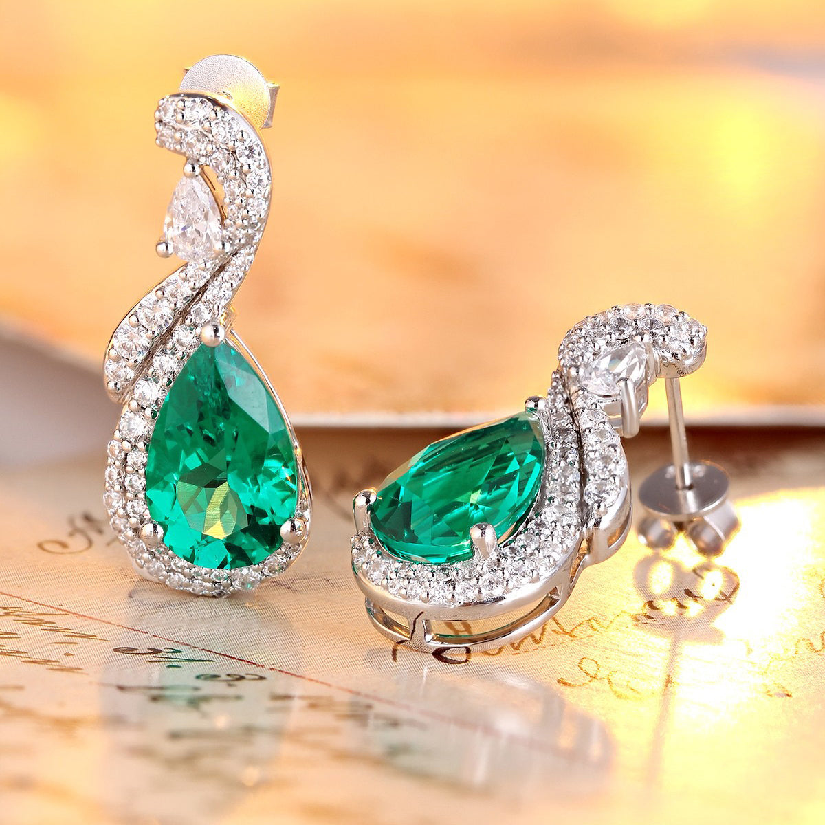 s925 sterling silver lab emerald/ruby/sapphire/paraiba/cobalt spinel & cz diamond earrings