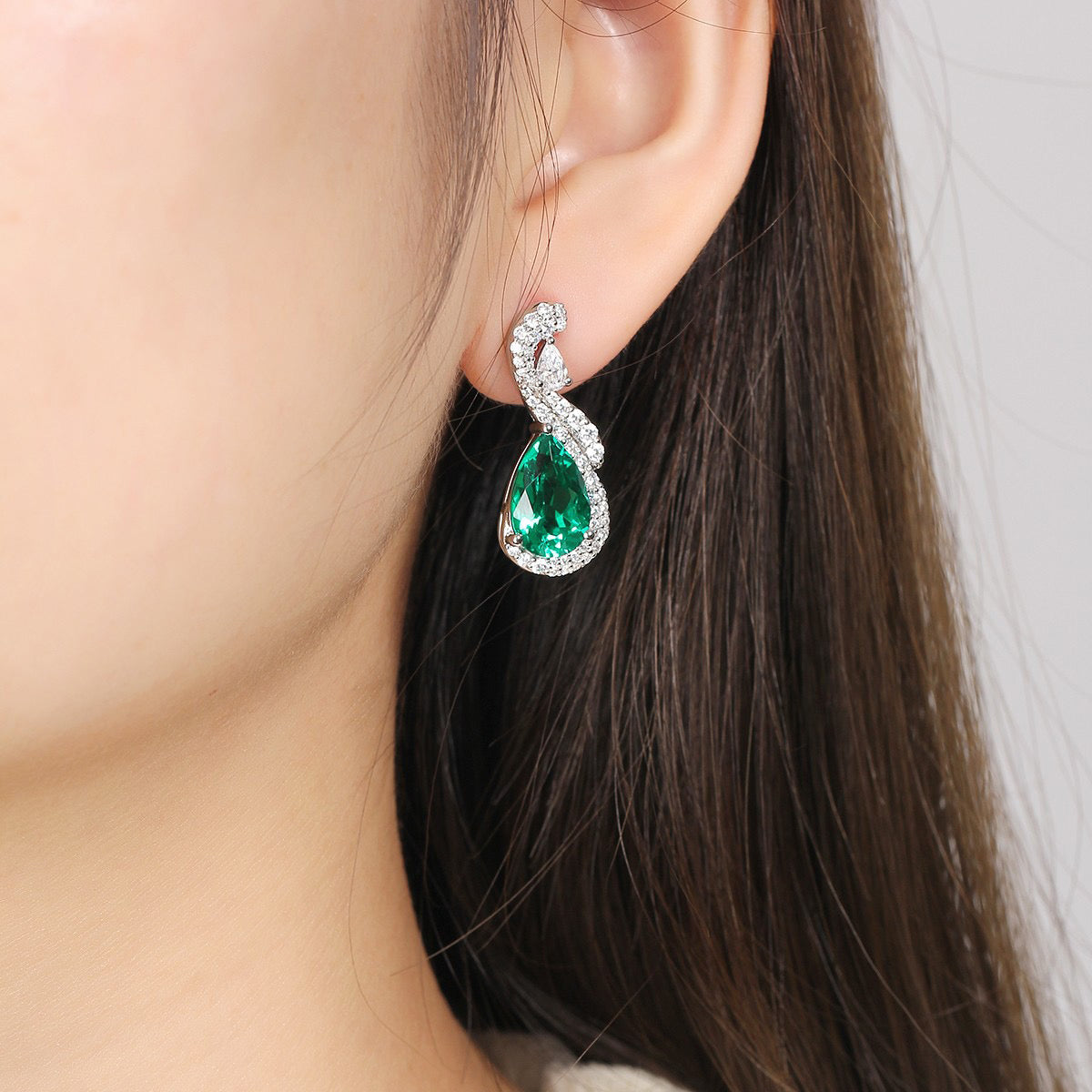 s925 sterling silver lab emerald/ruby/sapphire/paraiba/cobalt spinel & cz diamond earrings