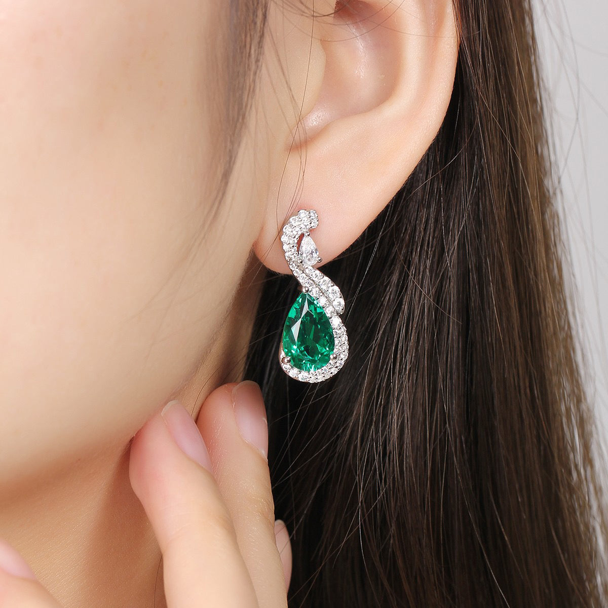 s925 sterling silver lab emerald/ruby/sapphire/paraiba/cobalt spinel & cz diamond earrings