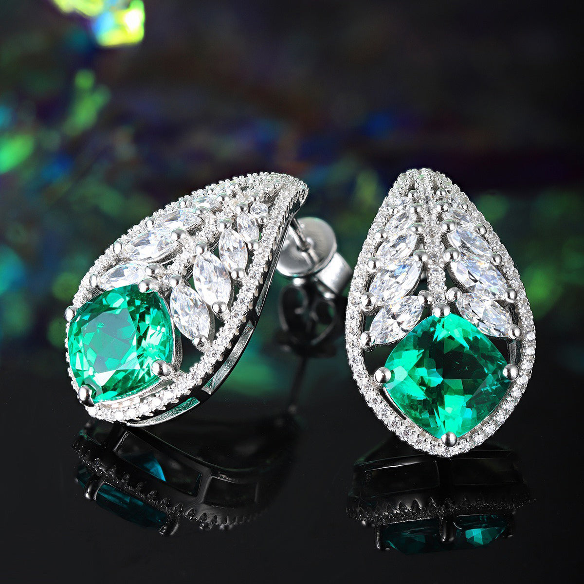 s925 sterling silver lab emerald/ruby/sapphire/paraiba/cobalt spinel & cz diamond earrings