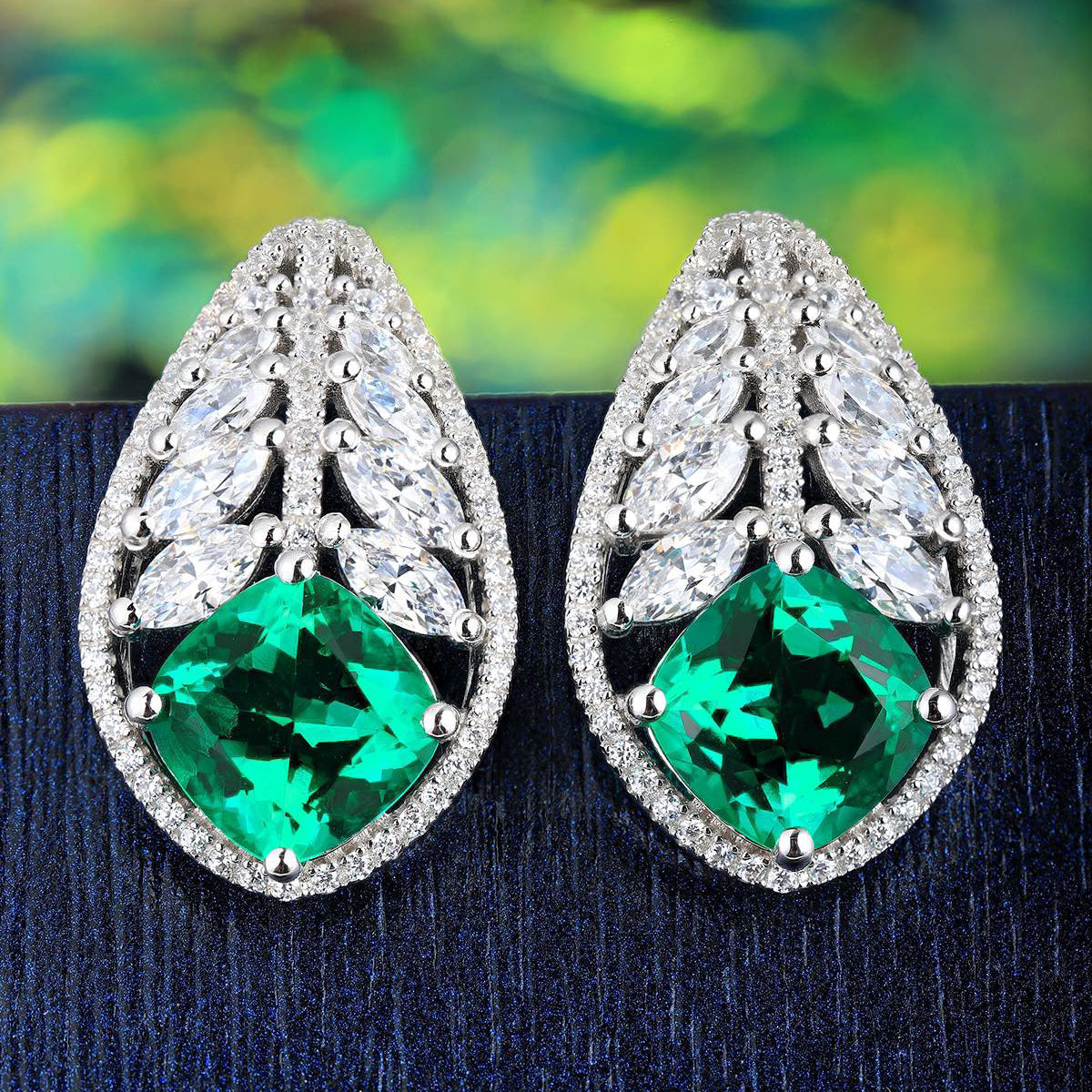 s925 sterling silver lab emerald/ruby/sapphire/paraiba/cobalt spinel & cz diamond earrings
