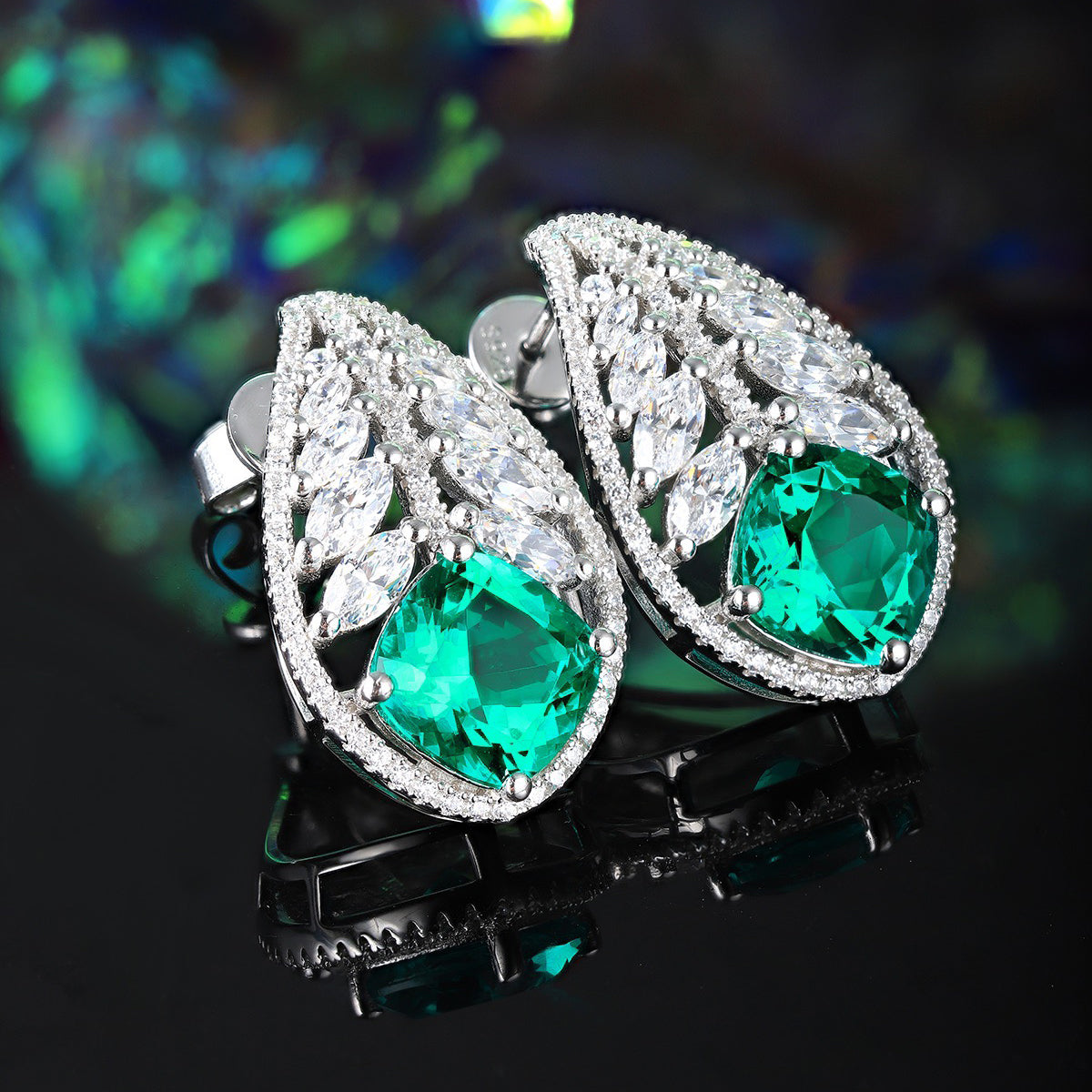 s925 sterling silver lab emerald/ruby/sapphire/paraiba/cobalt spinel & cz diamond earrings