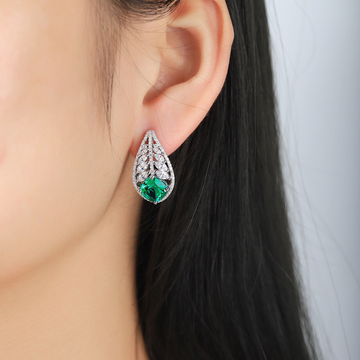 s925 sterling silver lab emerald/ruby/sapphire/paraiba/cobalt spinel & cz diamond earrings