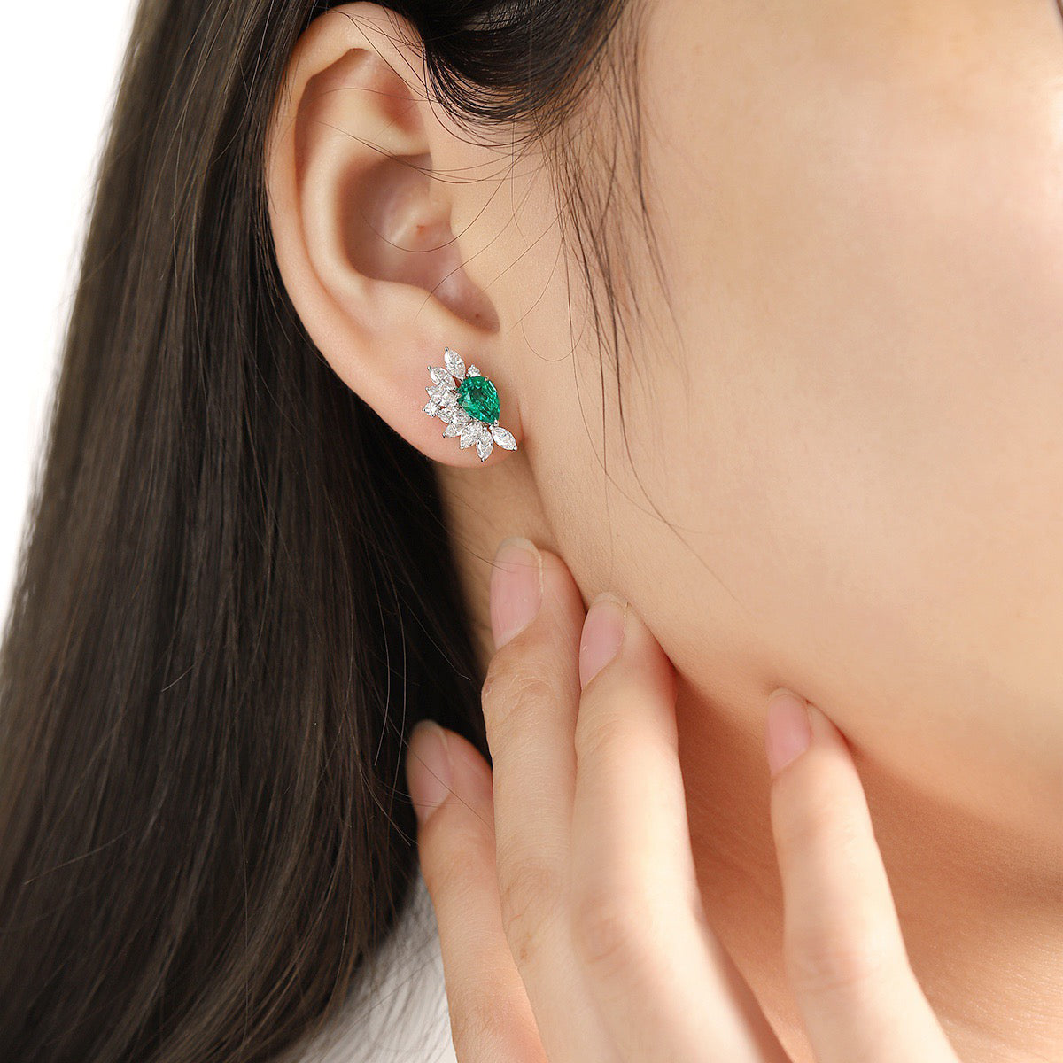 s925 sterling silver lab ruby/sapphire/emerald/paraiba & cz diamond stud earrings
