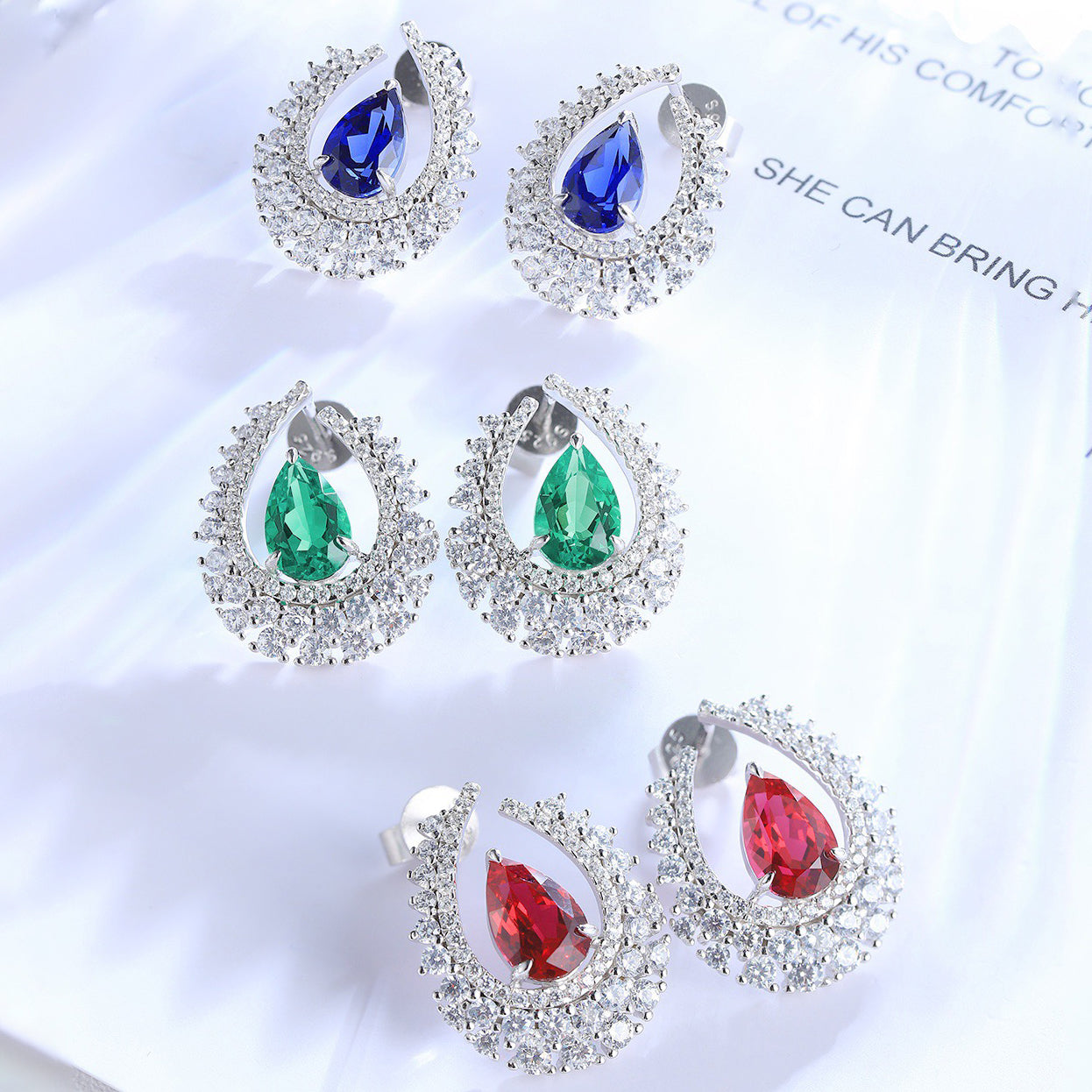 s925 sterling silver lab paraiba/emerald/sapphire/ruby & cz diamond earrings