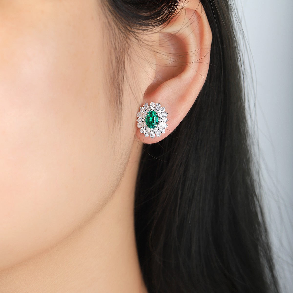 s925 sterling silver lab sapphire/emerald/ruby/paraiba/cobalt spinel & cz diamond stud earrings