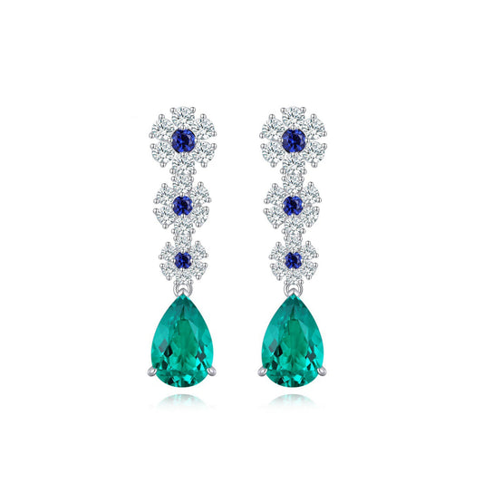 S925 Sterling Silver Lab Emerald/Ruby/Sapphire/Cobalt Spinel & CZ Diamond Earrings
