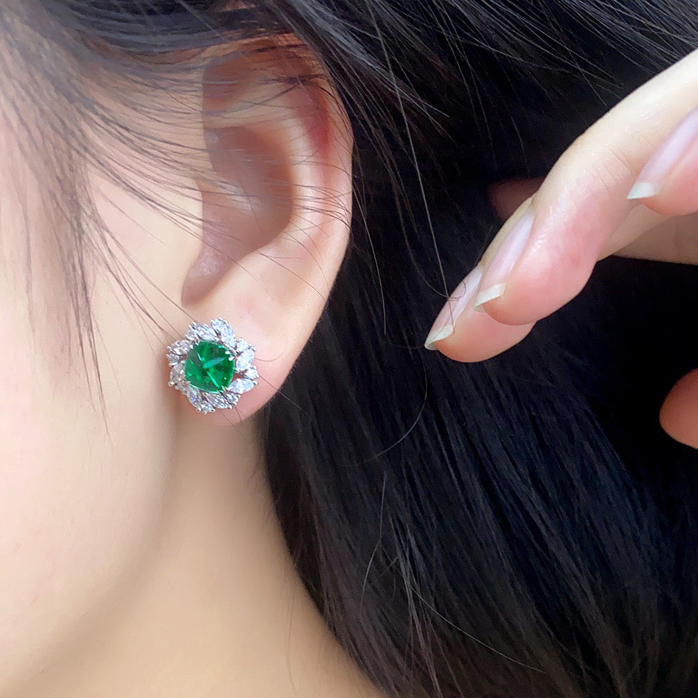 s925 sterling silver lab emerald/sapphire/ruby/paraiba & cz diamond stud earrings
