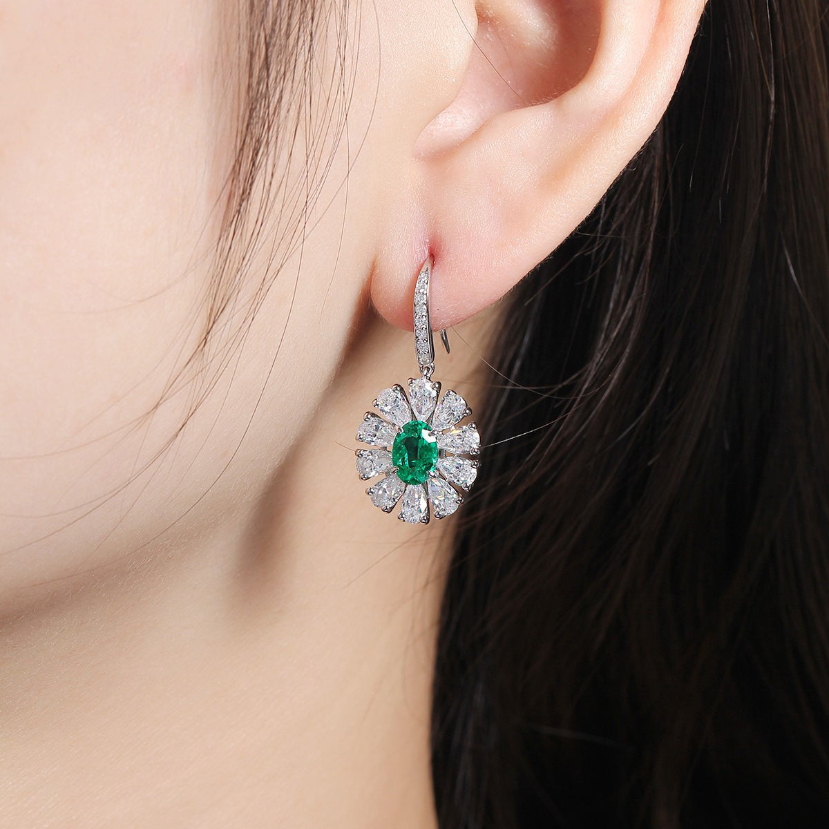 s925 sterling silver lab emerald/cobalt spinel/ruby/sapphire/paraiba & cz diamond earrings