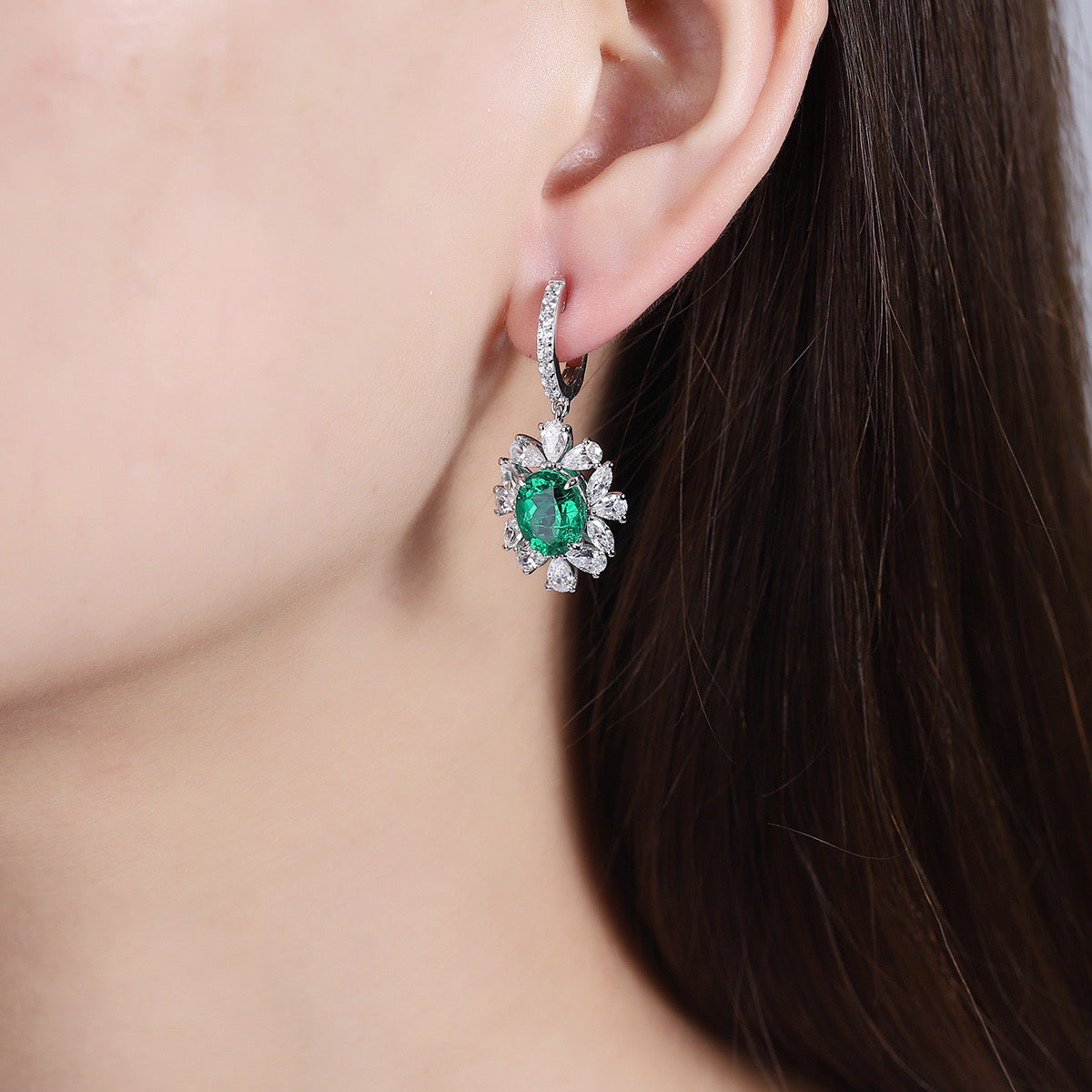 s925 sterling silver lab ruby/emerald/sapphire/cobalt spinel/paraiba & cz diamond earrings