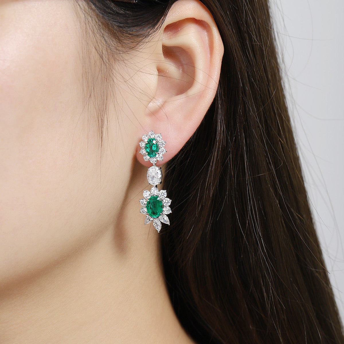 s925 sterling silver lab sapphire/emerald/ruby/paraiba & cz diamond earrings