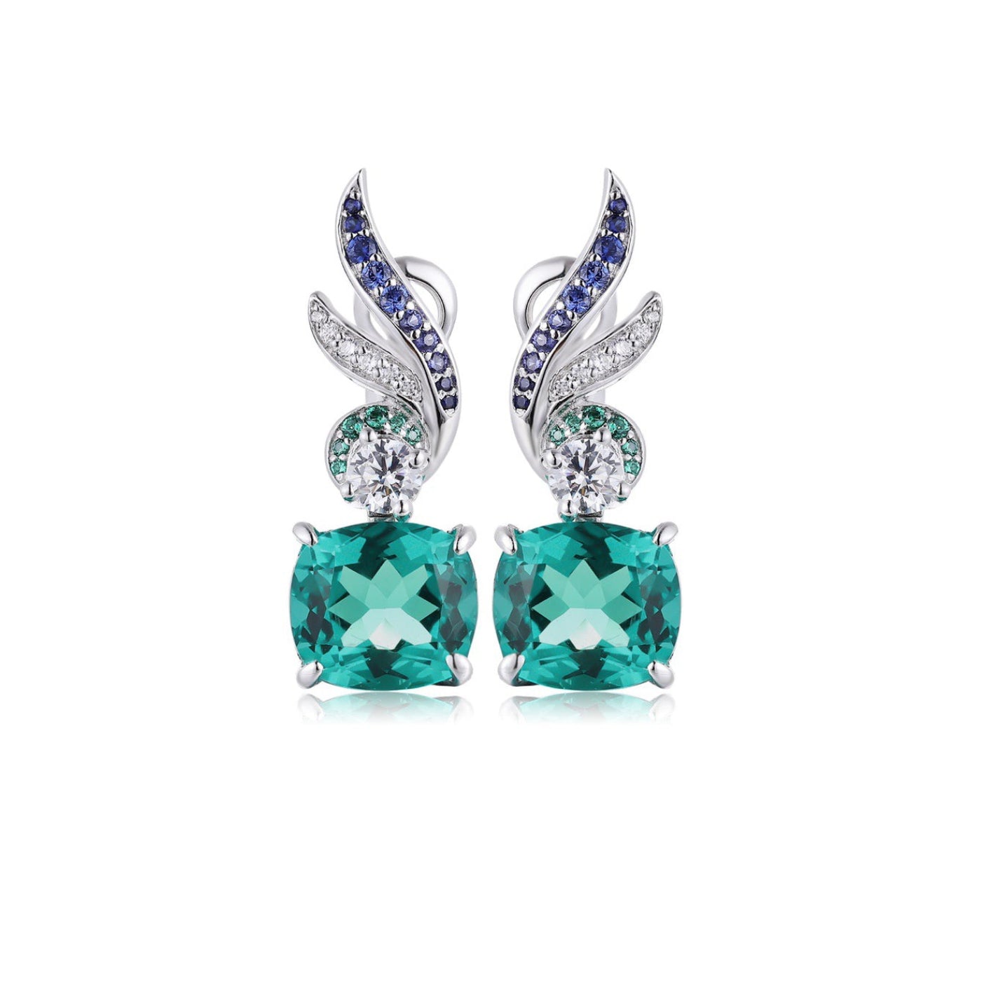 s925 sterling silver lab paraiba/ruby/sapphire/emerald/cobalt spinel & cz diamond earrings